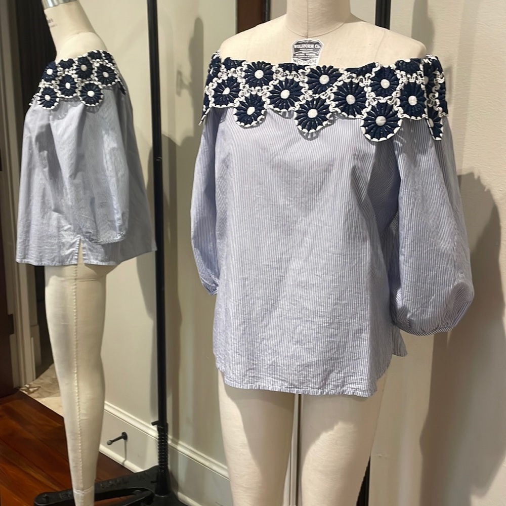 LOFT Crochet Trim Cotton Blouse size XS